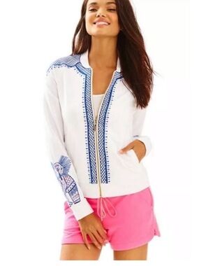 HTF Lilly Pulitzer Joleen Zip-Up Bomber Jacket Embroidered Elephants